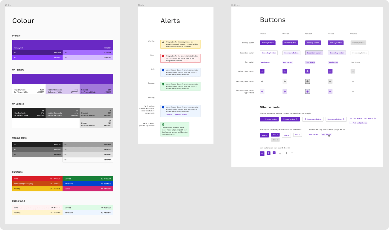 Colours, alerts and buttons from the Aula design system