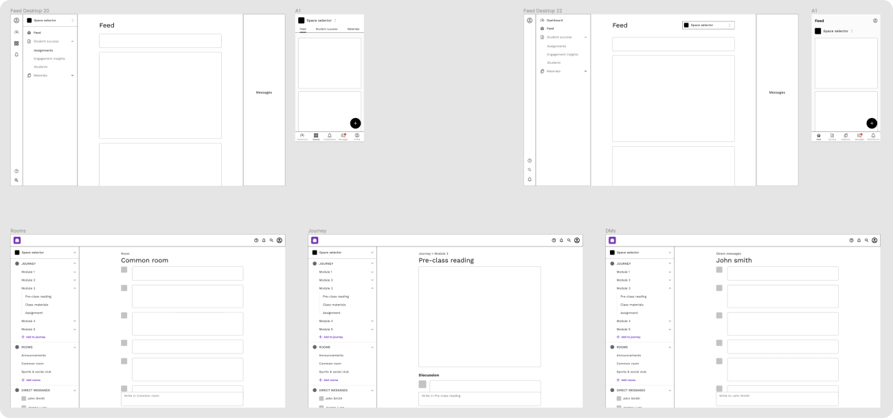 Mid-fidelity design explorations for Aula's information architecture