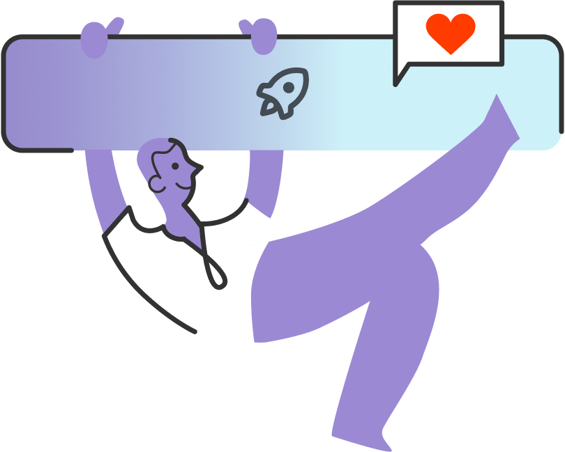 A Hotjar illustration showing a character hanging from a UI button