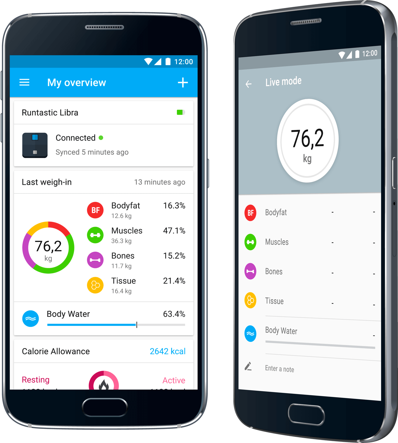 Two Android phones showing two screens of Libra
