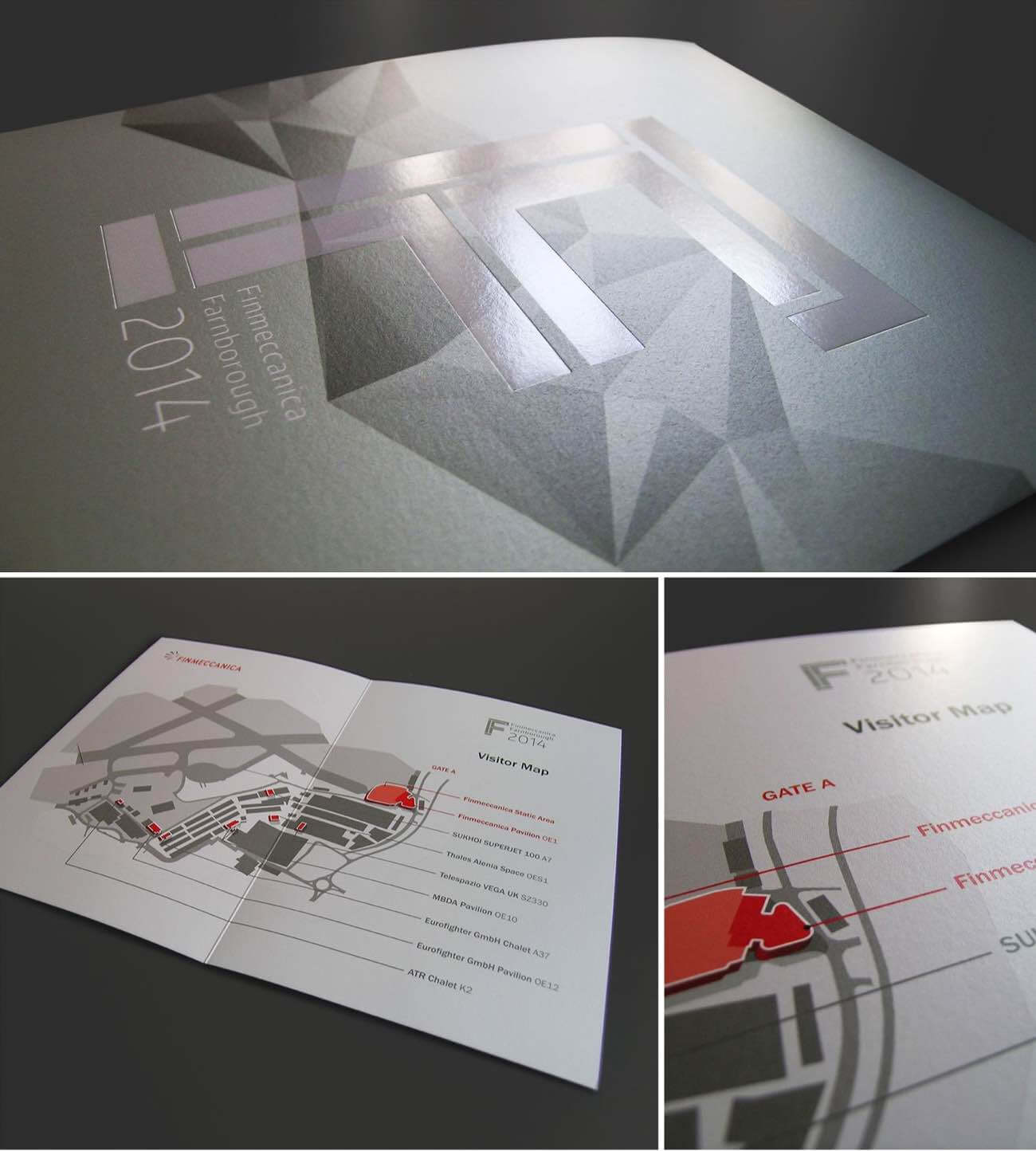 The detail of a glossy double F logo, and the visitor map for the event.