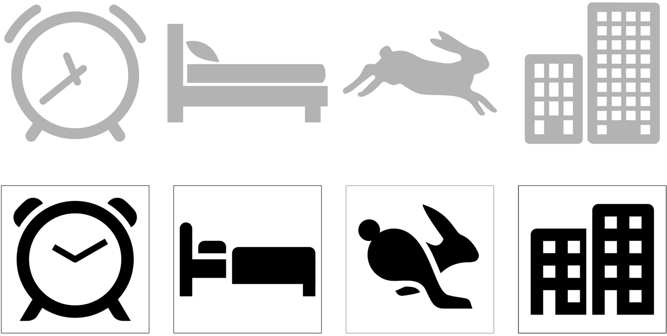 Four icons of the old set compared with the icons from the new set